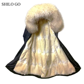 

SHILO GO 5XL Fur Parkas Mens Winter Fashion Gold Mink Loose Raccoon Fur Collar Real Mink Fur hooded Black Army Green long coat