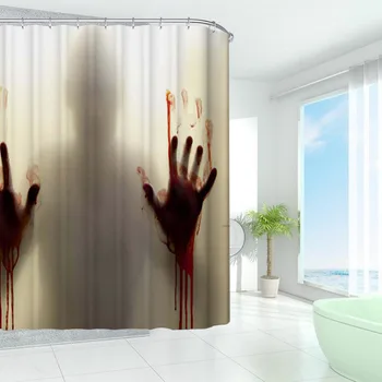 

New Design Bloody Bathroom Waterproof Polyester Shower Curtains Bath Bathing Sheer Curtain Home Decoration