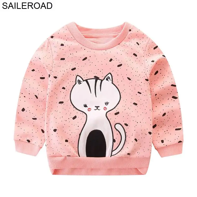 3051 cat SAILEROAD/толстовки с капюшоном с круглым вырезом и вышивкой в виде бабочек для девочек 4 лет, детские футболки с длинными рукавами хлопковая детская одежда - Цвет: 3051 cat
