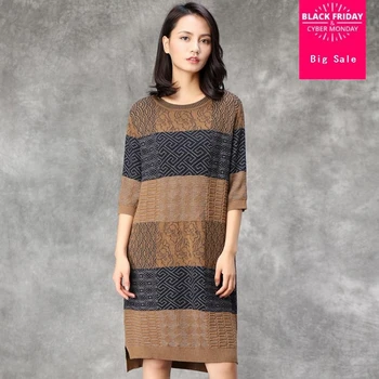 

New fashion brand comfortable woolen fabric hollow cut wool dress female hit color fashion printed cashmere dress wq509 dropship