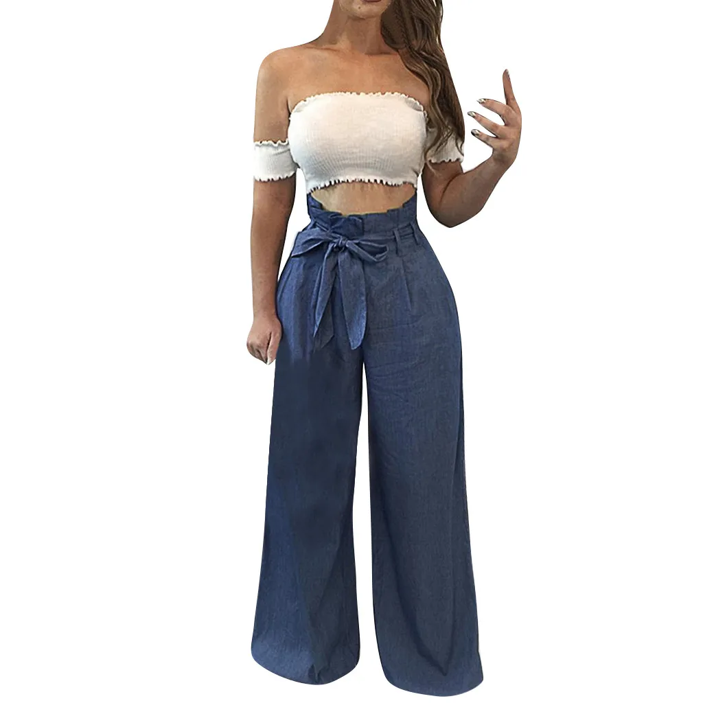 

SAGACE Women's Pants High Waist Pure Color Wide Leg Pants Bandage Trousers Summer Fashion Casual Cargo Pants Plus Size Jul08