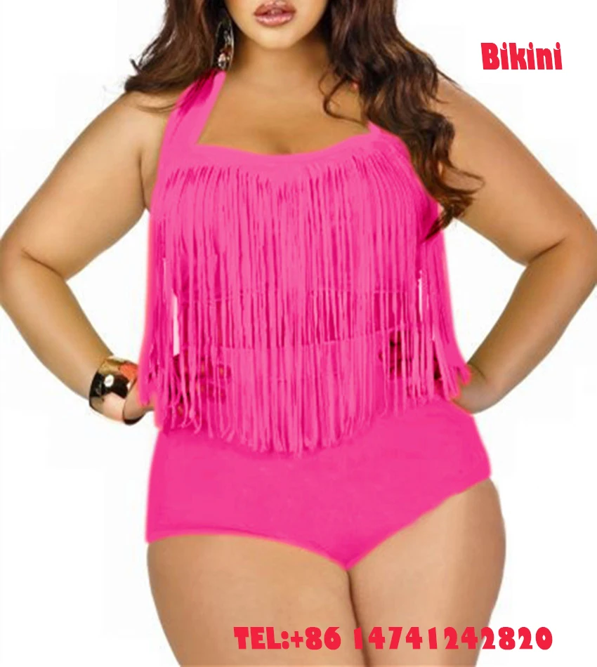 Plus size Bikini 2015 Fashion Women Swimsuit Tassels Bikini High waist