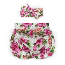 YEWUDIER/летние бирюзовые шорты для маленьких девочек; шорты для младенцев; детская одежда из хлопка с цветочным принтом; комбинезон; Подходящие наборы повязок на голову