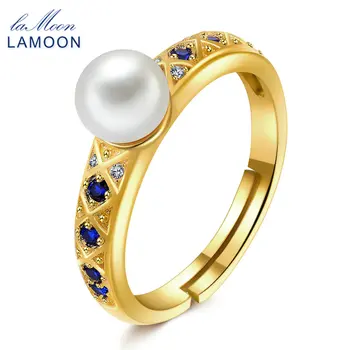 

LAMOON 5mm Natural Freshwater Pearl 925 Sterling Silver Jewelry Wedding Ring with S925 For Women LMRI044