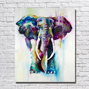 

Free Shipping 100% Hand painted Wall Art Abstract Elephant Oil Painting Decorative Colorfull Living Room Decoration no Framed