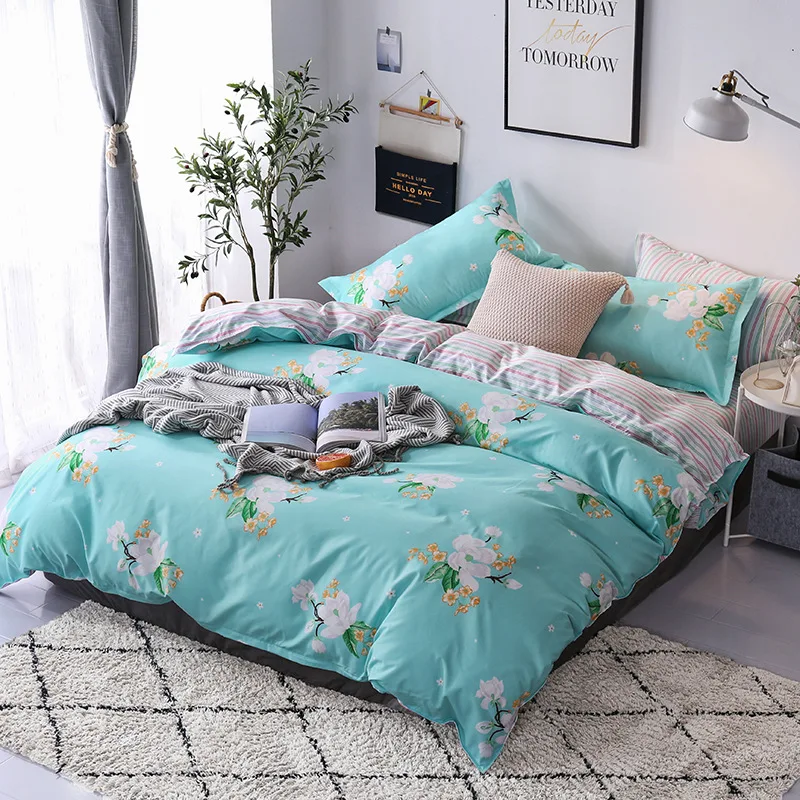 

Fresh Style Bedding Set Light Green Flower Pattern Pattern Bed Linens Twin Queen King Size