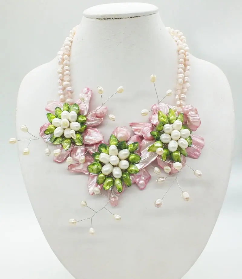 NO--222 # Natural Baroque pearl flowers. Classic bridal wedding necklace jewelry
