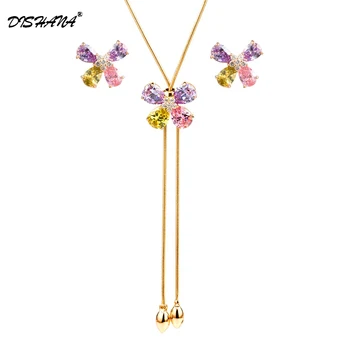

Gold-color Jewelry Sets Women Trendy Jewellery Butterfly Cubic Zirconia Earrings Necklace Set Party Statement Jewelry Sets