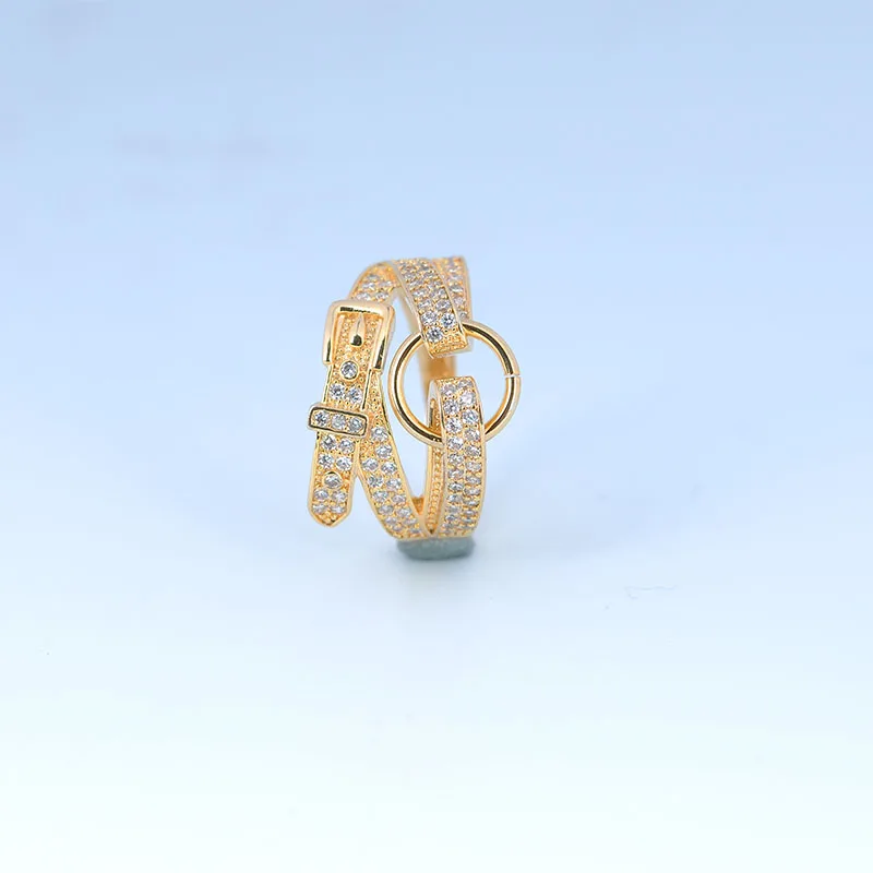 Изысканные Золотые кольца с большой пряжкой на ремне для девочек, фианит CZ, кольца для женщин, роскошные брендовые ювелирные изделия в стиле хип-хоп jza18