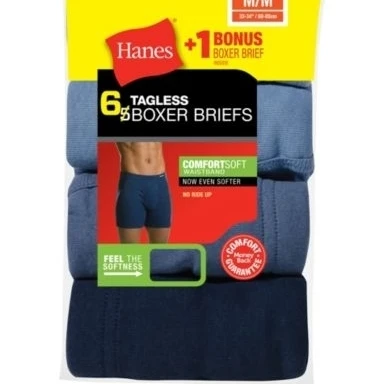 Hanes 43935542948 7460Z6 Mens Tagless Boxer Brief with ComfortSoft Waistband Assorted - Medium - 6 Pack