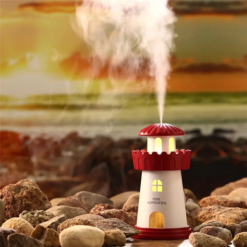 

1pc 195g Lighthouse humidifier Ultrasonic Air Humidifier For Car Office Desk With LED Light USB Aroma Humidifiers @40