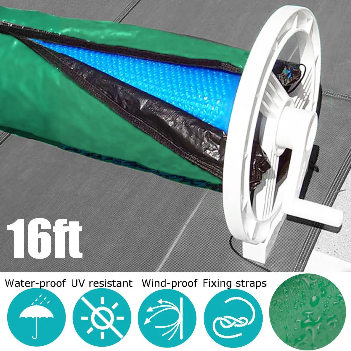 16x3.15ft Solar Blanket Winter Cover For Swimming Pool Solar Roller