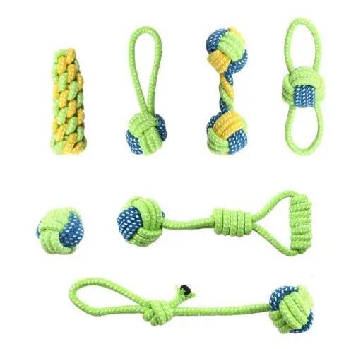 7 видов отборных игрушек для собак для больших собак Интерактивная устойчивая к укусам веревка для обучения маленьких собак кошек и мячей для чистки зубов - Цвет: a set