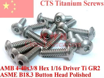 

Titanium screws 4-40x3/8 Button Head Hex 1/16 Driver Ti GR2 Polished 50 pcs