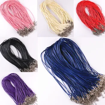 

Fashihon 10 Pcs/lot Leather Chains Bracelet Pendant Charms With Lobster Clasp DIY Jewelry Making Findings String Cord 1.5 mm