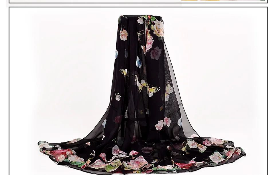 [BYSIFA] Для женщин люкс 100% шелковый шарф шаль Новый бренд длинные шарфы элегантные розы черный, белый цвет женские шарфы платки 180*110 см