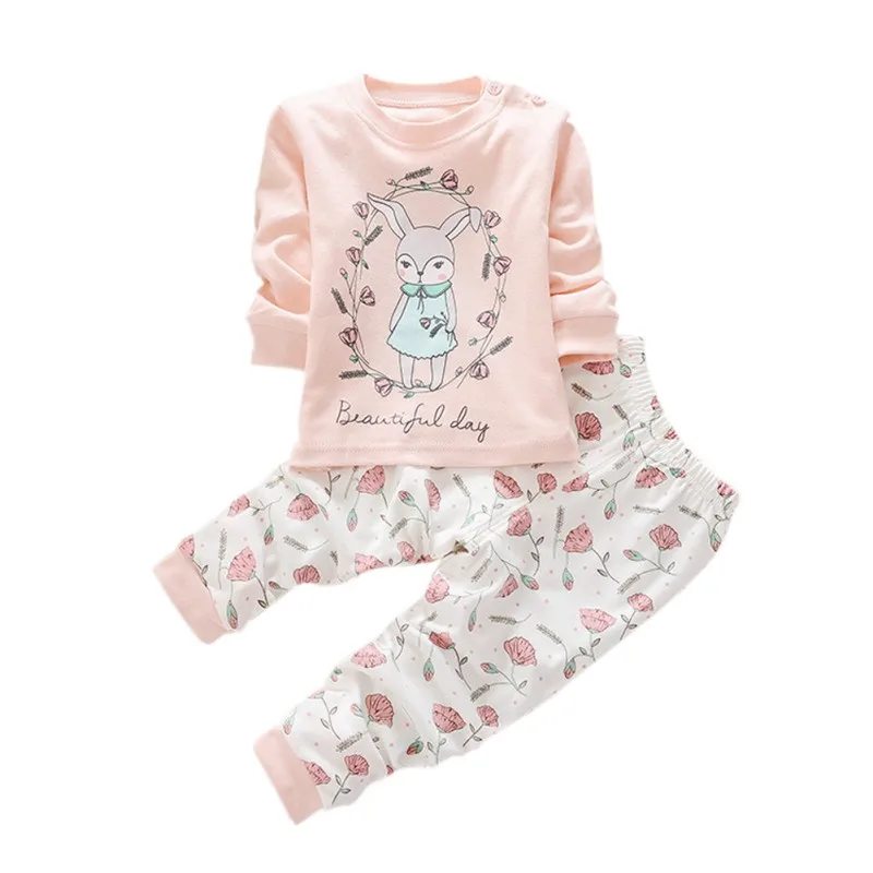 2 pcs baby girl boy clothes cartoon patten cotton long sleeved t shirt pants newborn infant
