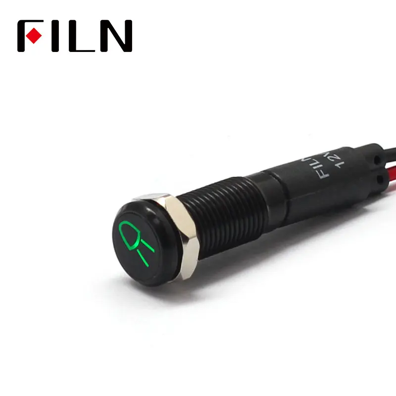 FILN 8mm  Car dashboard Small lights symbol led red yellow white blue green 12v led indicator light with 20cm cable