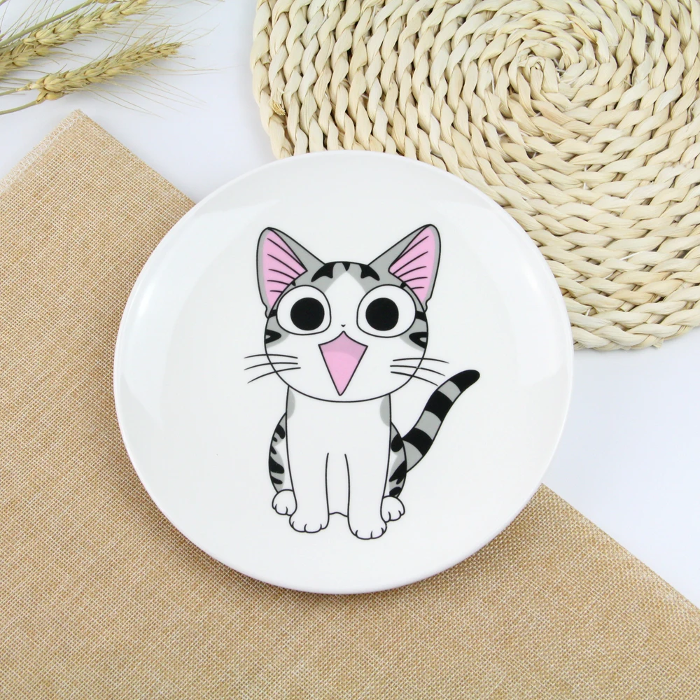 1 шт. белая керамическая тарелка с рисовой кошкой 8 дюймов|tableware bone china|tableware