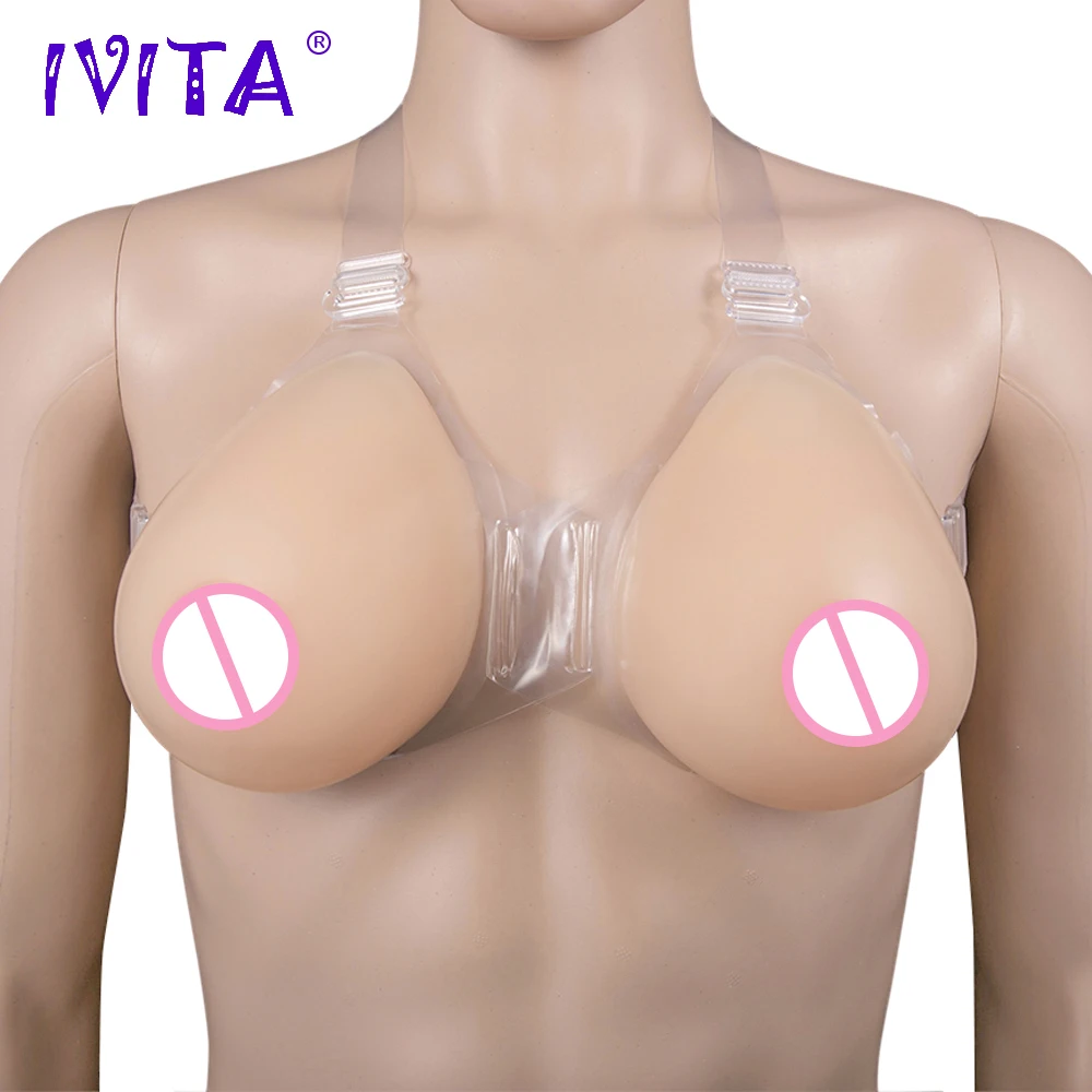 

IVITA 1000g Realistic Silicone Breast Forms Fake Boobs Enhancer With Shoulder Straps For Crossdresser Transgender Drag Queen