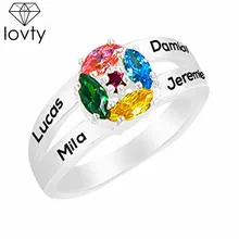 Lovty Mulheres Personalizado Personalizado Birthstone Anel Nome Gravado Promessa Anéis Presente de Aniversário para Ela Dropshipping