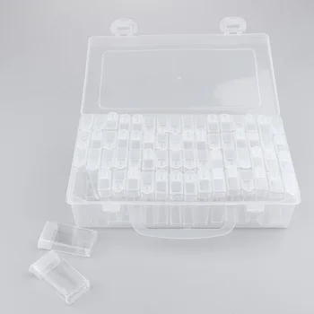 

64 Slots Clear Plastic Nail Art Tips Tools Jewelry Beads Powder Bottles Display Storage Box Case Organizer