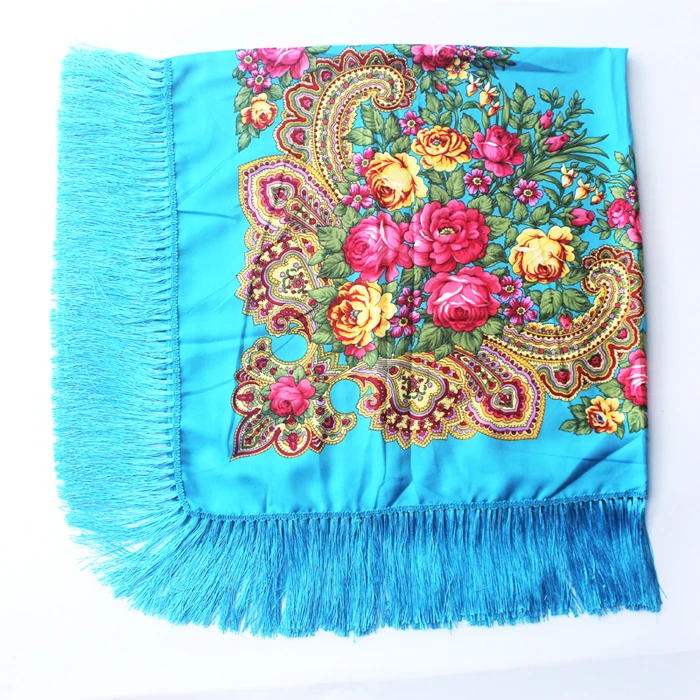 Luxury Brand Winter Russian Fringe Big Scarves Floral Printed Scarf Shawl Gift Cotton Lady Warm Square Wrap Sunshade Scarves