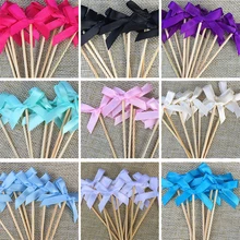 Wedding Cupcake Toppers Bow Food Picks Many Colors Bridal Shower Decorations Supplies Party Bachelorette Favor Accessory