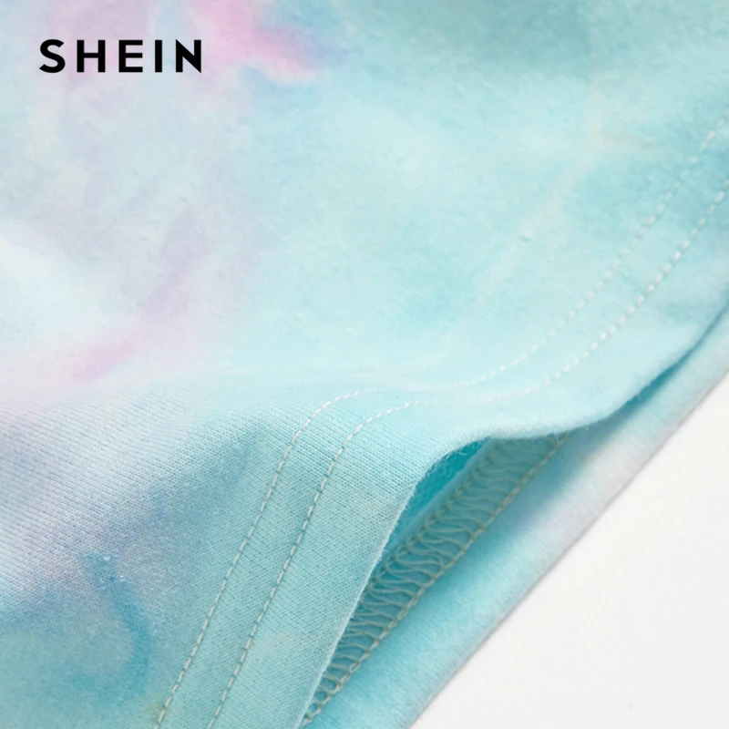  SHEIN Kiddie Letter Happy Print Tie Dye Cute Hoodies For Girls Tops 2019 Spring Korean Fashion Long