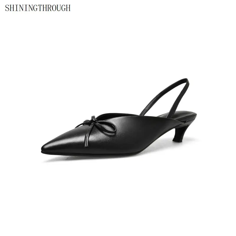 

Slingbacks women Pumps summer Women Shoes genuine leather Wedding Party Pointed Toe med Heels shoes woman