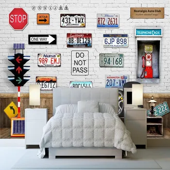 

Custom Size Photo bedroom fashion license plate number mural restaurant background wallpaper coffee shop hotel wallpaper murals