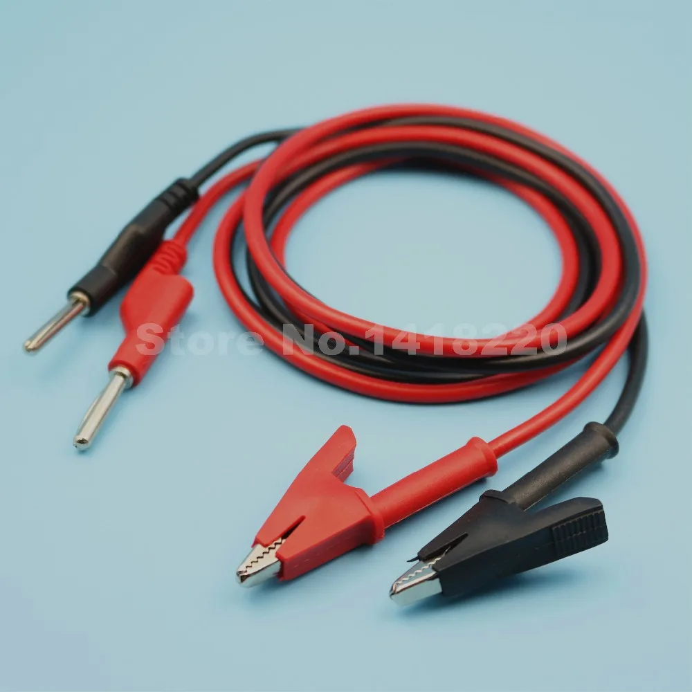 

1pair 1M Black/Red Insulated Alligator Clip to 4mm Banana Plug Multimeter Probe Clamp Test Cable Silicone Connector Lead