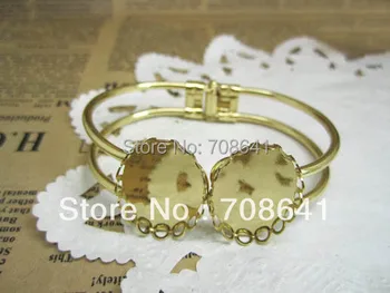 

18x25mm Golden tone Oval doulbe Lace Bezel Blank Bangle Base Cabochons Spring Bracelet Bangle Settings Crafts Making Wholesale