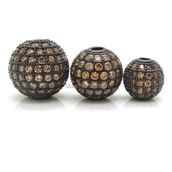 

DIY Macrame round Beads 6mm 8mm 10mm 12mm 14mm 16mm Gunmetal Black Micro Pave Champagne CZ Cubic Zirconia metal Beads