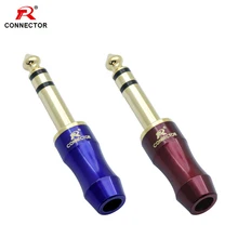 2 шт. отличный 6,35 мм разъем 1/" штекер стерео 3 ядра джек 6,3 мм синий+ красный цвет с 24 к позолоченная головка медная трубка