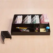 8 сеток, увеличивающая рост, черный пластиковый ящик для хранения монет, банкнот, лоток для денег, органайзер с 4 съемными зажимами