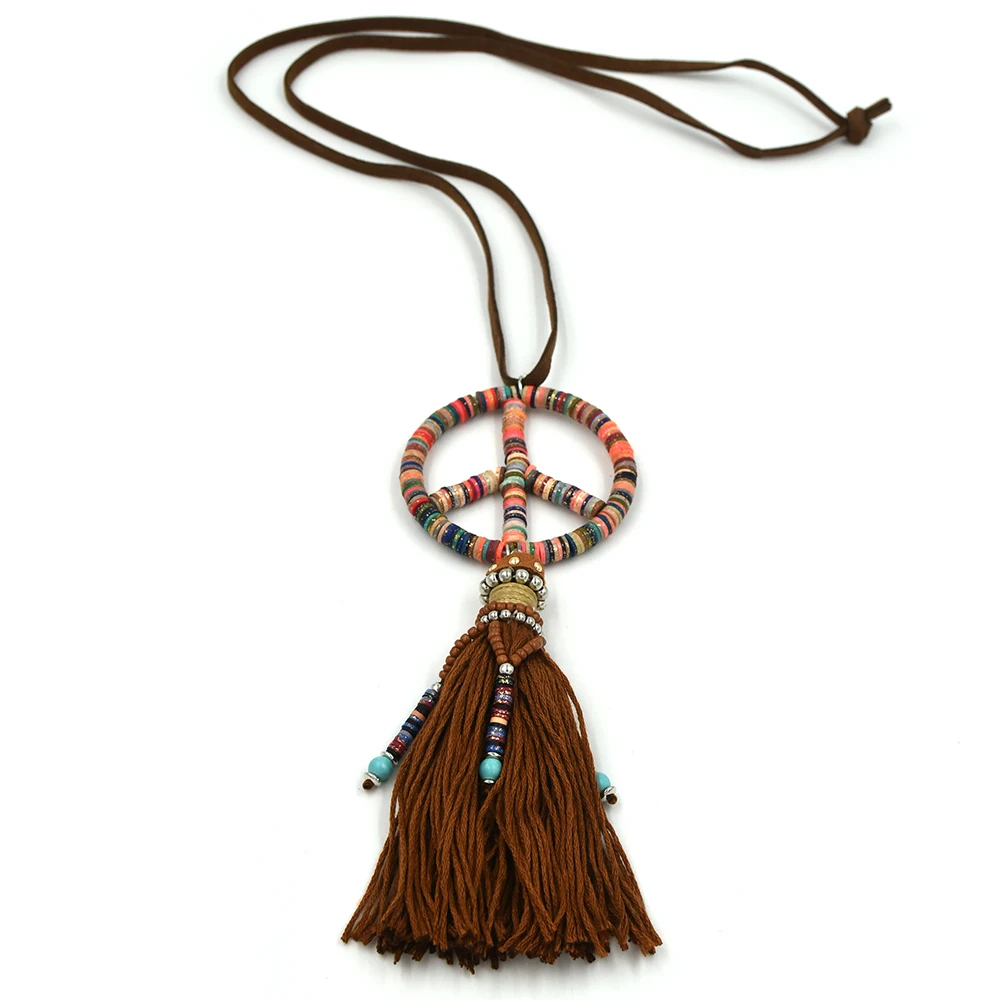 New handmade cotton tassel beaded peace symbols pendents necklace boho Bohemia statement Maxi Necklaces for sea beach