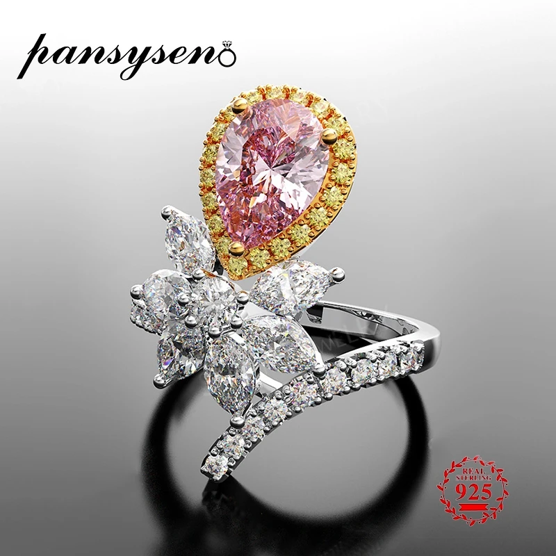 

PANSYSEN Luxury Women Wedding Rings Gemstone Solid 925 Sterling Silver Jewelry Ring 7 Colors Size 5-11 Wholesale Fine Jewelry