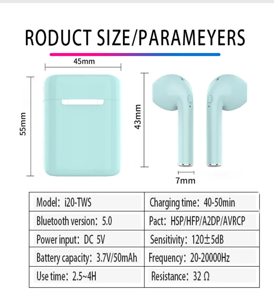 I20 TWS Bluetooth 5,0 наушники мини беспроводные гарнитуры 3D стерео hifi бас наушники Новинка PK i9s i10 i12 i18 для всех телефонов