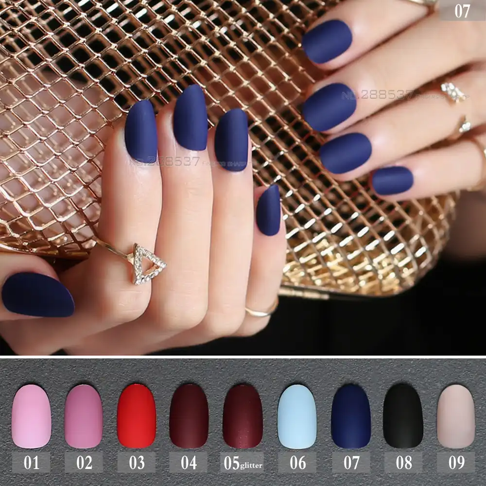 24pcs New Matte False Nails Long Round Soft Pink Nude Color Red Oval Head Blue Frosted Fake Nail Vampire Mint Candy Purple Black False Nails Aliexpress