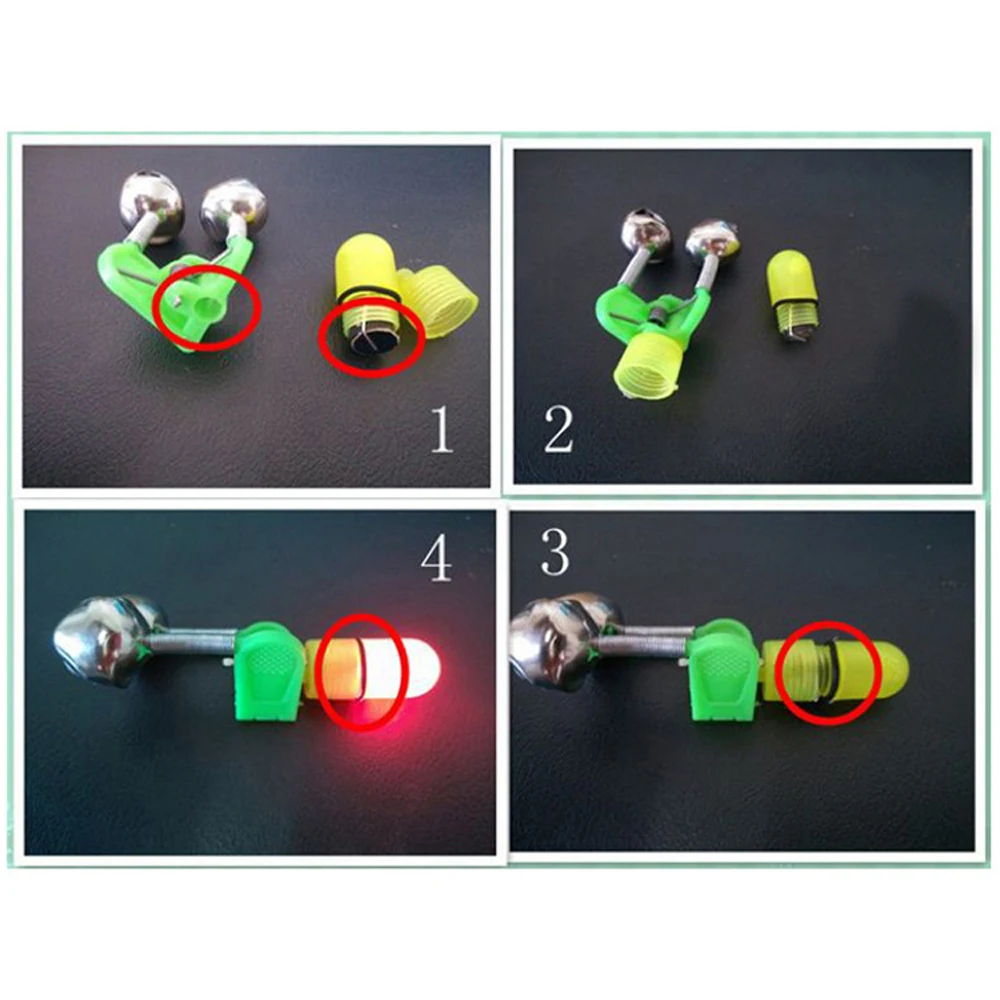 10Set  Lot LED Twin Bell Fishing Tackle Green Rod Clip Tip Lights Bait Alarm Fishing Alarm