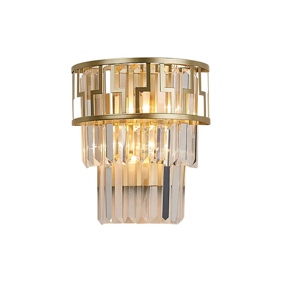 

gold crystal wall lamp modern metal sconce Dia26*H34cm long crystal wall lights for home and hotel
