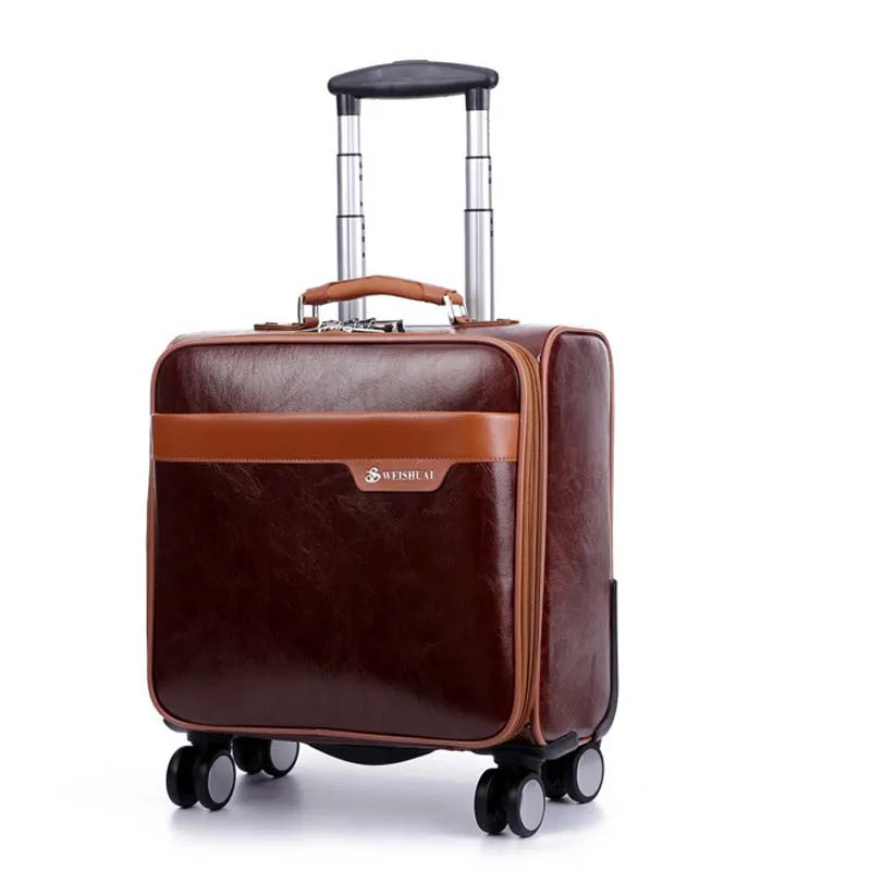 

16 inch Business Casual men's board chassis trolley suitcase caster oil skin lockbox rolling luggage trolley travel luggage case