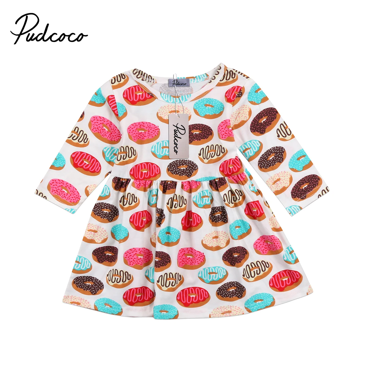 

Cute Donuts Feather Print Dress For Girl Toddler Kids Baby Girls Clothes Long Sleeve Xmas Party Floral Tops T-Shirt Dresses
