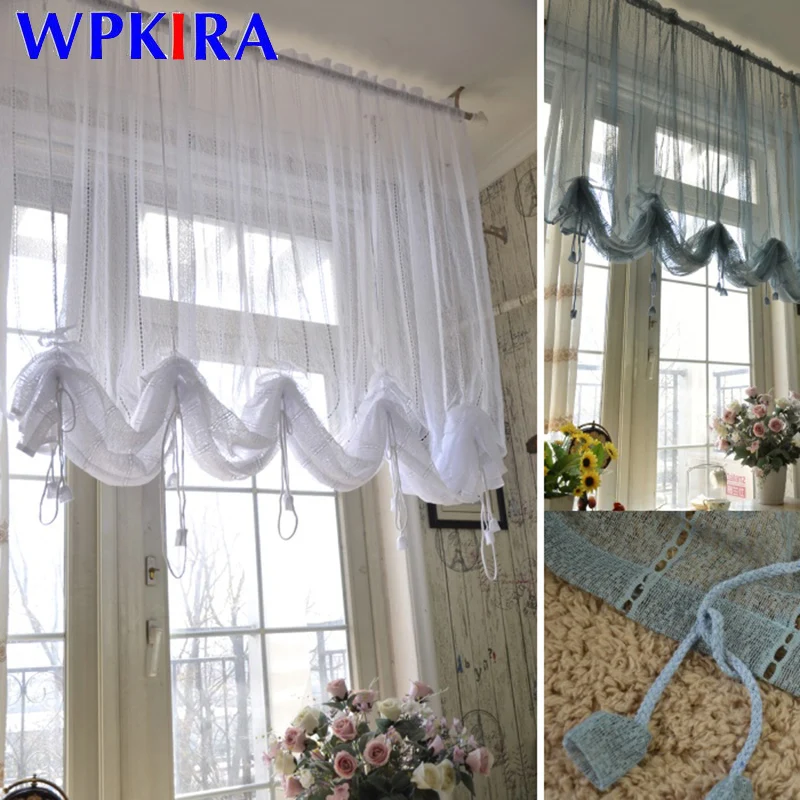 

1 pcs Rod Pocket Water-wave Sheer Rome Curtain Valance For Living Room Balcony Partition Short Curtain For Kitchen Cafe QT053D3
