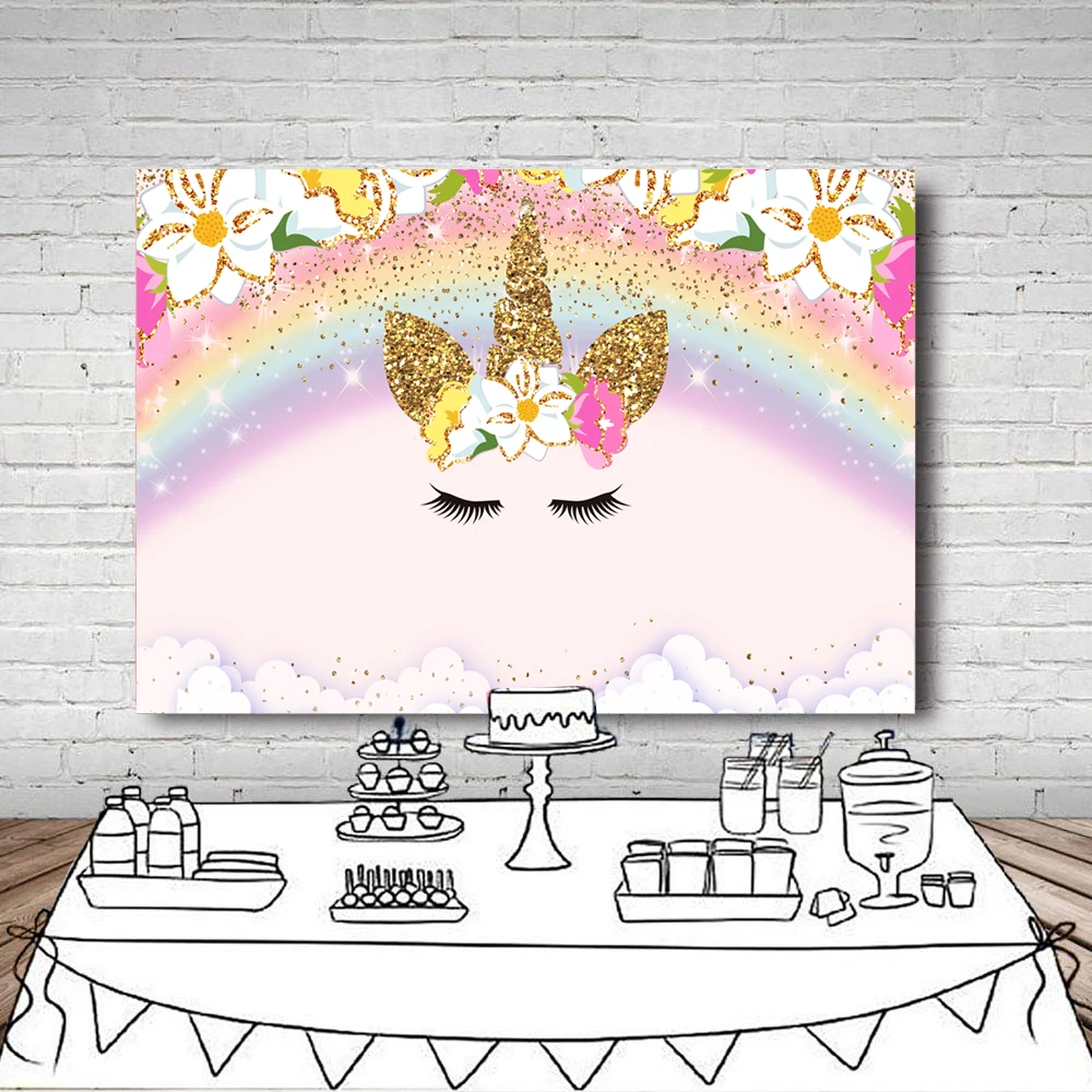 

BEIPOTO Unicorn Themed Backdrop for Girls Birthday Party Decor Baby First Birthday Smash Cake Background Photo Portrait Stduio