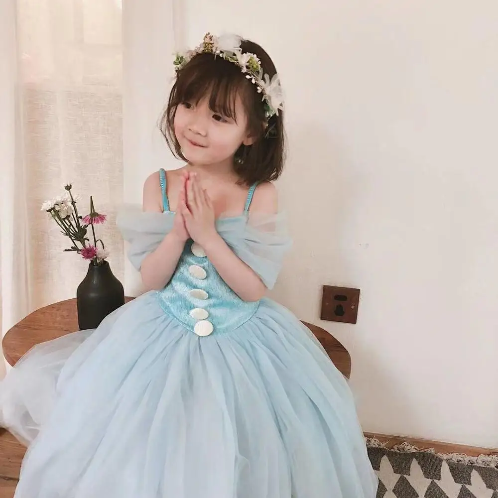 

Girl Dresses Kids Prom Wedding Dress Sleeveless Suspender Mesh Ball Gown Girl Pageant Dress Christmas clothing 2-12Y