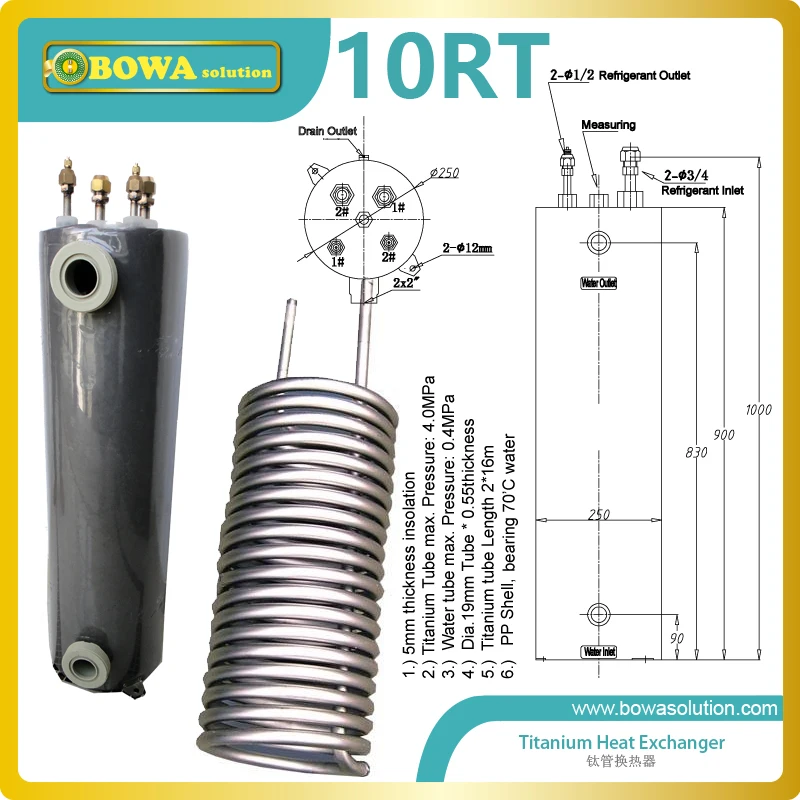 10rt titanium eşanjör o pvc-u kabuk tarafından test edildi 0.2Mpa su basınçlı su sistemi değil emin olmak için kaçak
