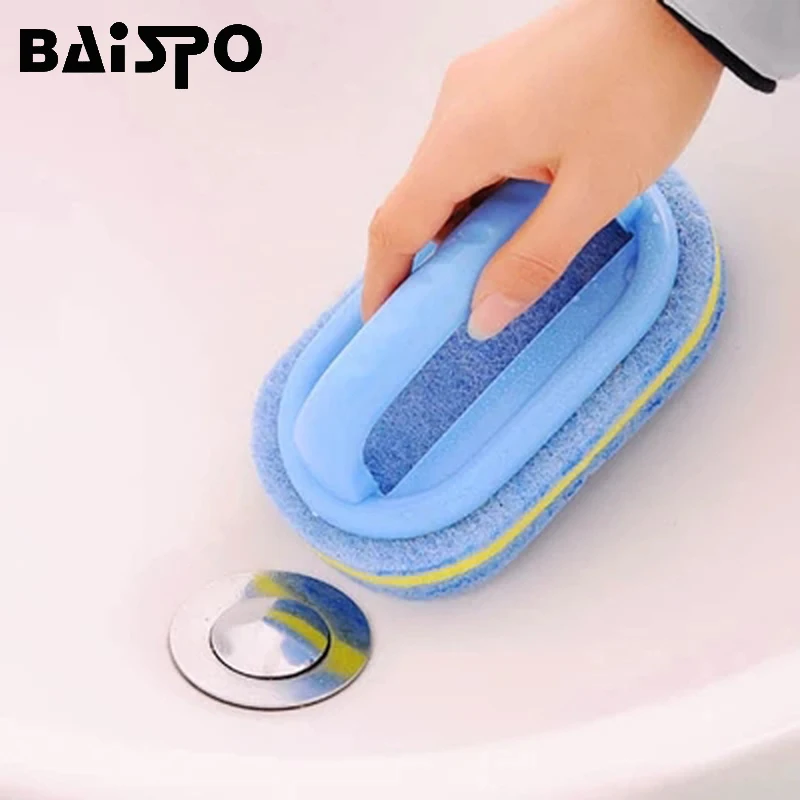 

BAISPO Plastic Handle Sponge Bath Bottom Bathtub Brush Kitchen Cleaning Bathroom Toilet Kitchen Glass Wall Cleaning Bath Brush