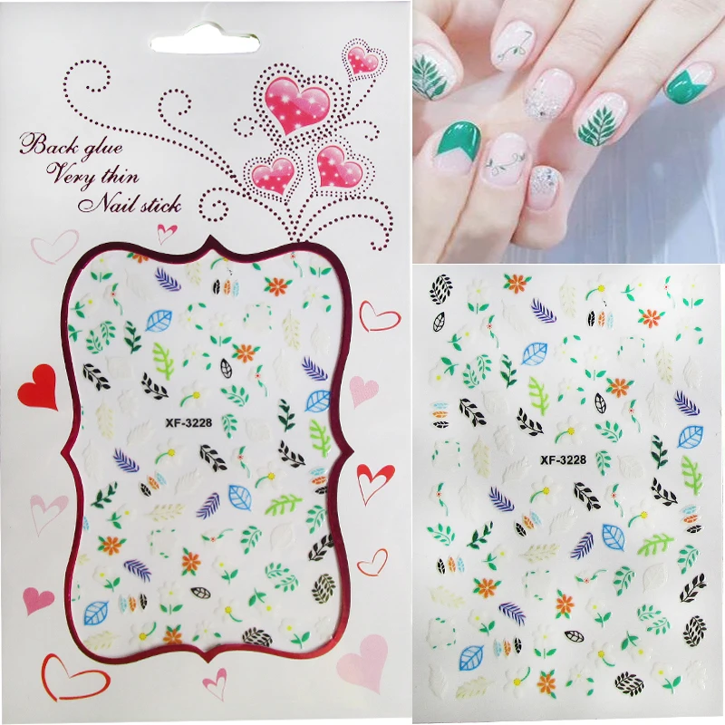 5pc 3D Flower Avocado Nail Art Stickers Decals Cactus Daisy Leaf Nail Foil Decals Nail Stickers Decoration for Women Girls Kids